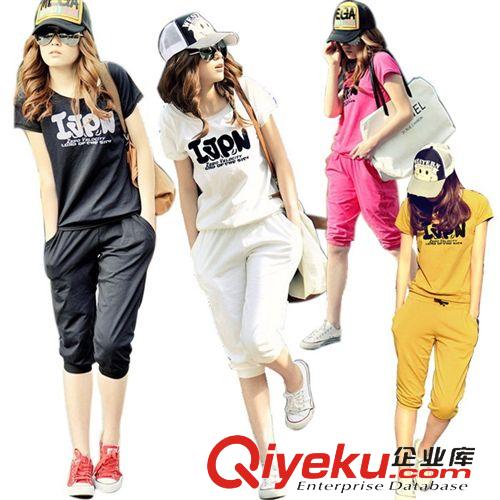 2015年3月新品 廠價直銷2015夏裝字母 韓版休閑套裝女大碼七分褲運動套裝好質(zhì)量原始圖片3