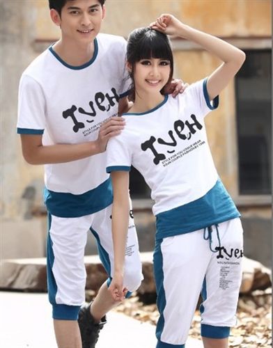 2015年3月新品 332#2015新款韓版春夏裝大碼休閑沙灘情侶裝短袖T恤薄款套裝原始圖片2