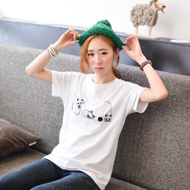 2015年3月新品 2015夏裝新款韓版大碼寬松女裝卡通上衣短袖T恤女四只小貓原始圖片3