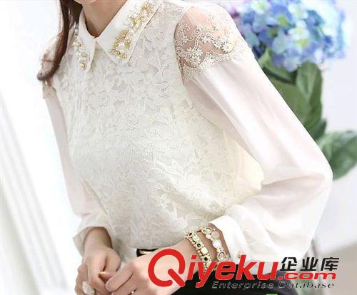 雪紡衫、蕾絲衫 2014新款女裝OL上衣蕾絲襯衣韓版春秋裝長袖打底衫雪紡襯衫原始圖片3