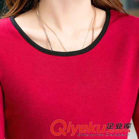 裙子（連衣裙、半身裙） 2014秋冬季新款大碼女裝韓版不倒絨中長袖修身純色連衣裙原始圖片2