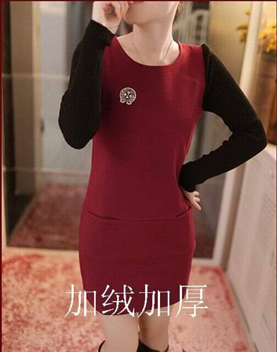 裙子（連衣裙、半身裙） 2014秋季新款 韓版女裝大碼休閑 純色V領寬松打底連衣裙