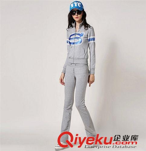運動套裝 新款秋款純棉運動套裝女 時尚拼接衛衣兩件套長褲修身休閑套裝女原始圖片2
