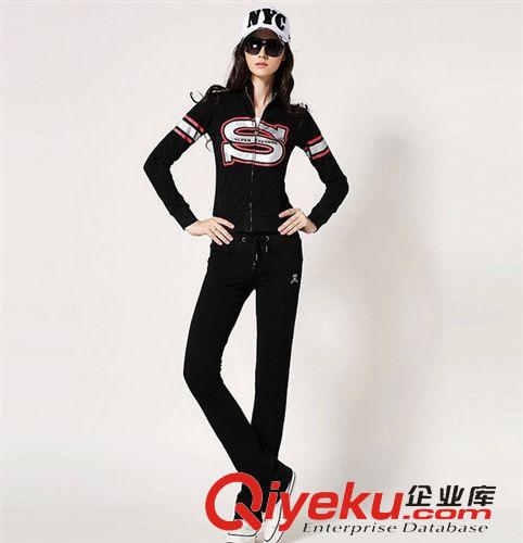 運動套裝 新款秋款純棉運動套裝女 時尚拼接衛衣兩件套長褲修身休閑套裝女原始圖片3