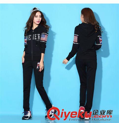 春裝新品 直銷潮流女裝 春季新款時尚連帽修身衛(wèi)衣兩件套 純棉通勤休閑套裝原始圖片2