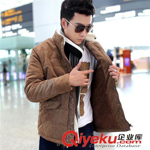 男式棉服 男裝冬裝新款韓版羊羔毛領(lǐng)休閑男士棉襖外套 男式燈芯絨棉衣批發(fā)原始圖片2