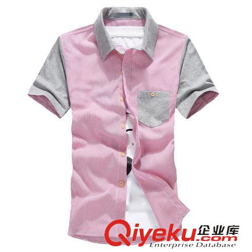 男式襯衫 2015夏季新款男式襯衫短袖男士韓版修身純棉拼接男裝清倉青少年潮原始圖片3