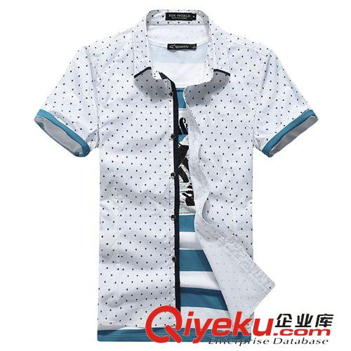 男式襯衫 2015襯衫男式新品純棉韓版修身男士短袖襯衫印花剪標男襯衫青少年原始圖片2