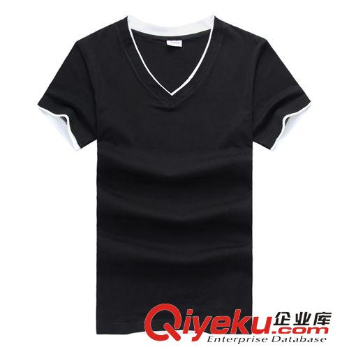 短袖t恤 男式短袖t恤 V領(lǐng)體恤衫 打底衫純白色空白 男士純棉T桖定做