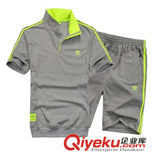 短袖套裝 廠家清倉 品牌運(yùn)動(dòng)休閑套裝男式立領(lǐng)全棉男士短袖運(yùn)動(dòng)套裝男 夏季原始圖片2
