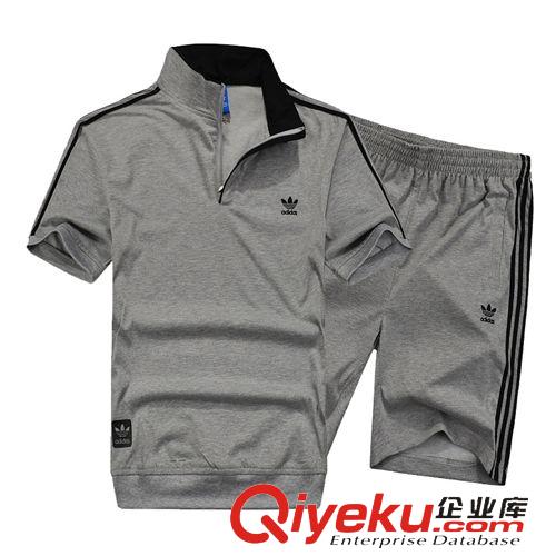 短袖套裝 廠家清倉 品牌運(yùn)動(dòng)休閑套裝男式立領(lǐng)全棉男士短袖運(yùn)動(dòng)套裝男 夏季原始圖片3