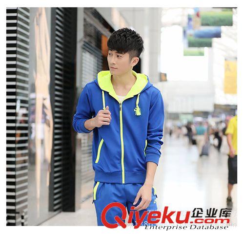 運(yùn)動(dòng)套裝 代理 2014秋季新款韓版男士運(yùn)動(dòng)衛(wèi)衣男式連帽衛(wèi)衣女 情侶休閑套裝原始圖片2