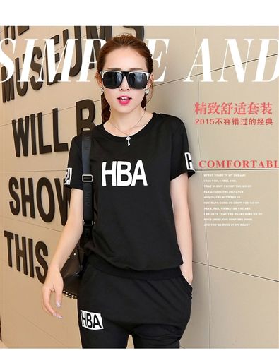 4月28新款T恤套裝 2015新款HBA圖案女裝短袖修身時尚大碼休閑兩件套運動服套裝女潮原始圖片2