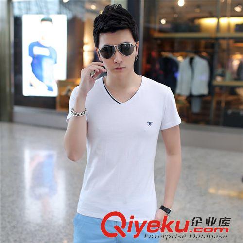 2015夏裝第二批 男士短袖t恤潮男v領(lǐng)純棉韓版修身衣服夏季男裝打底衫廠家直銷加大原始圖片2