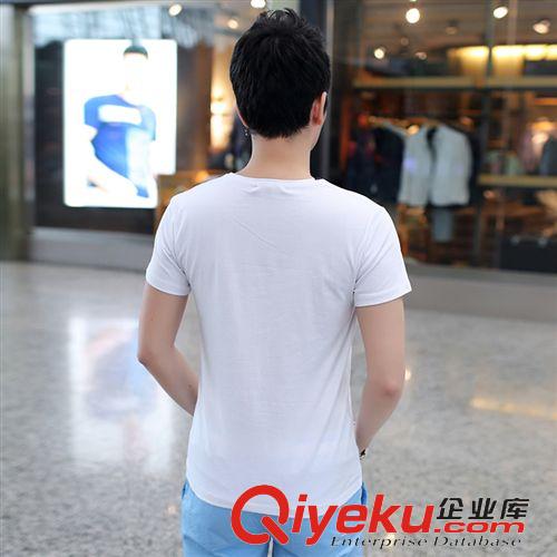 2015夏裝第二批 男士短袖t恤潮男v領(lǐng)純棉韓版修身衣服夏季男裝打底衫廠家直銷加大原始圖片3
