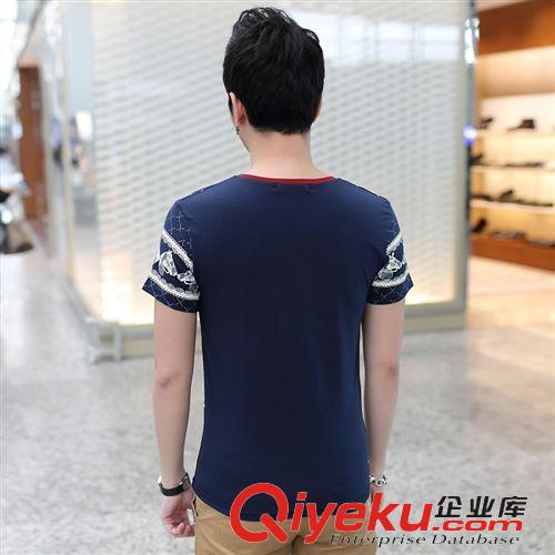 2015夏裝第二批 夏季t恤男短袖韓版潮男士上衣衫修身V領(lǐng)半袖男裝加大碼廠家直銷原始圖片2