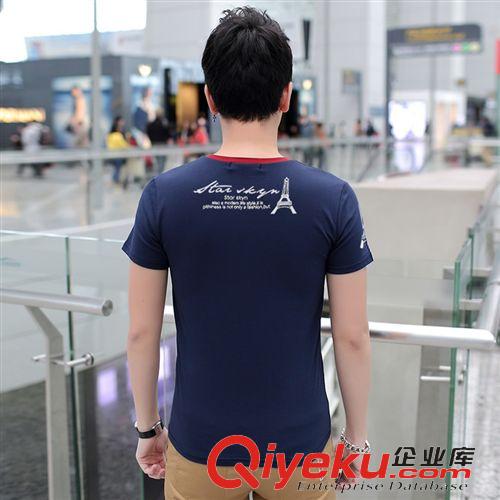 2015夏裝第二批 男裝T恤修身V領(lǐng) 短袖t恤男士打底衫短袖廠家直銷韓版修身加肥加大原始圖片2