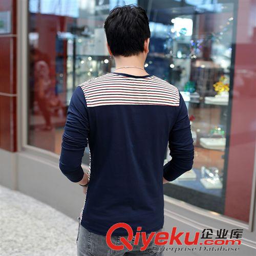T恤 廠家直銷春秋季新款男士加大碼長袖T恤男式條紋打底衫修身?；晟涝紙D片3