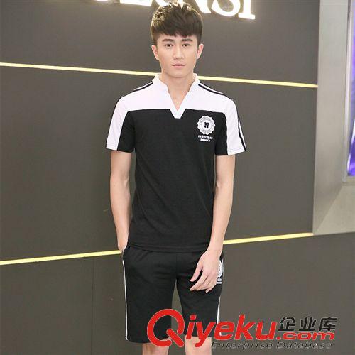 男式運(yùn)動(dòng)套裝 2015夏季新款男裝男士跑步運(yùn)動(dòng)服男式休閑套裝立領(lǐng)短袖運(yùn)動(dòng)套裝男原始圖片2