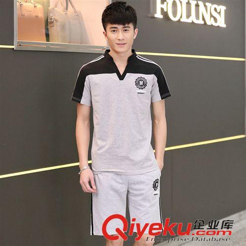 男式運(yùn)動(dòng)套裝 2015夏季新款男裝男士跑步運(yùn)動(dòng)服男式休閑套裝立領(lǐng)短袖運(yùn)動(dòng)套裝男原始圖片3