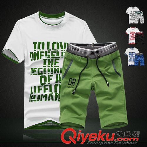 男式運動套裝 2015男裝新款潮男士純棉休閑套裝 男韓版潮V領(lǐng)t恤短袖短褲套裝