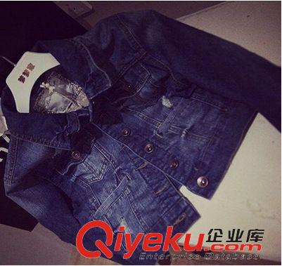 新品推薦 2015歐美時(shí)尚 街拍潮款 破洞七分袖牛仔小外套 百搭款原始圖片2