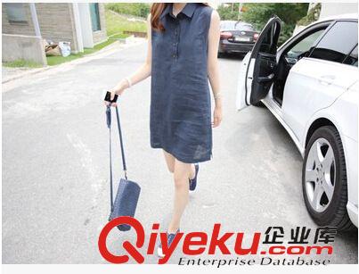小清新風 韓國小清新夏裝甜美亞麻棉麻修身無袖背心連衣裙潮原始圖片3