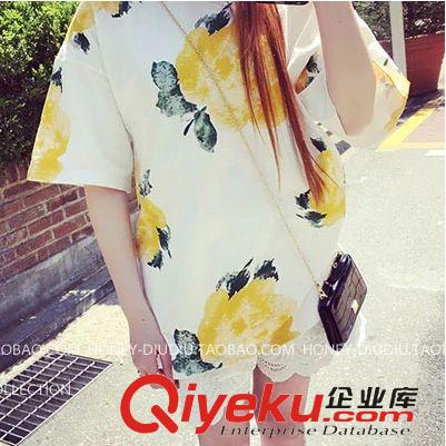 5月上新 2015韓國東大門夏季新款{dj2}定制夏日大花朵印花寬松顯瘦短袖T原始圖片2
