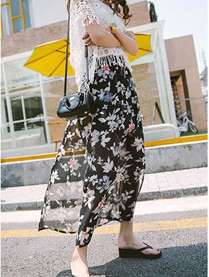 5月上新 復古花朵印花開叉假兩件超長半身裙原始圖片3