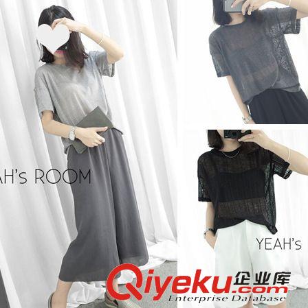 5月上新 2015韓國夏季新款 極簡透視鏤空罩衫純色針織短袖T恤原始圖片2