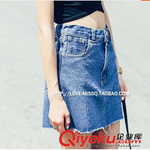 裙裝 韓版百搭學院風低腰包臀牛仔短裙 純色休閑毛邊牛仔半身裙女原始圖片3