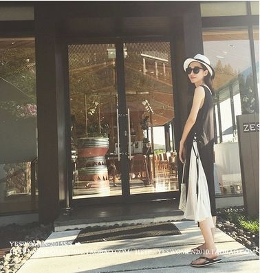 裙裝 夏季新款女裝新款 系帶長款拼雪紡連衣裙原始圖片3