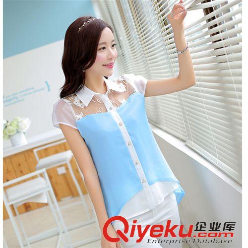 襯衫 2015夏季新品女士泡泡短袖修身氣質(zhì)襯衫OL通勤職業(yè)裝襯衣送領(lǐng)結(jié)