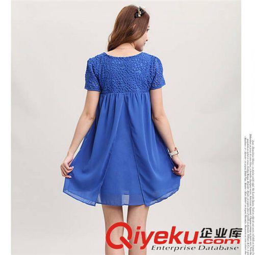 孕媽裝，胖MM裝 大碼女裝2015夏季新款韓版寬松顯瘦刺繡短袖蕾絲拼接雪紡衫連衣裙原始圖片2