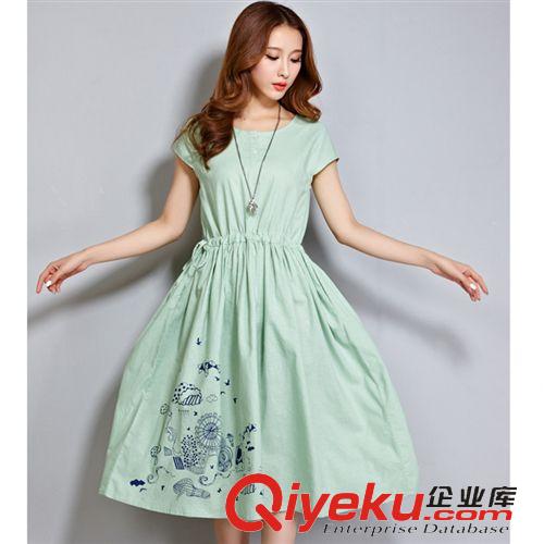 孕媽裝，胖MM裝 新款短袖大碼女裝連衣裙2015夏季中長款亞麻印花顯瘦胖mm連衣裙原始圖片2