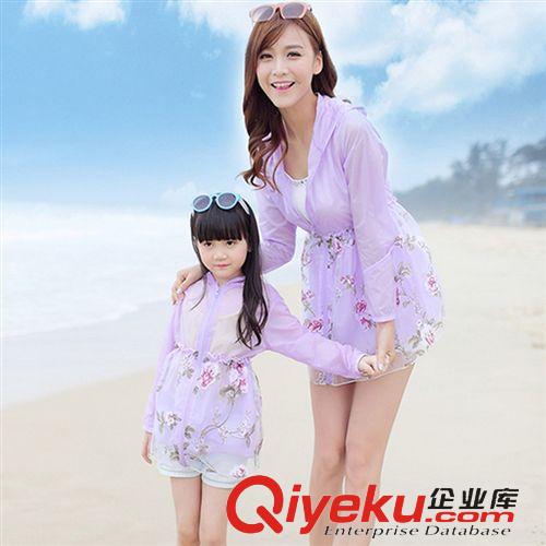 防曬衣，外套 媽媽女童親子裝夏裝防曬衣女長(zhǎng)袖防紫外線中長(zhǎng)款拼接印花防曬服潮原始圖片2