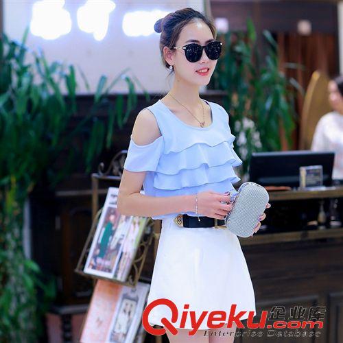 2015夏款 2015夏季新款時(shí)尚韓版修身女裝雪紡衫 裙子兩件套套裝9921原始圖片3