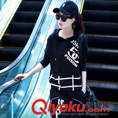 套裝系列 淘寶貨源廠家直供黑色長袖2015春季套裝長褲休閑套裝兩件套原始圖片3