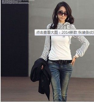 2015.3月春款二季 2014新款 韓版女裝海魂蝴蝶結長袖T恤女打底衫原始圖片2