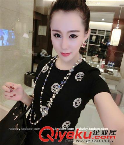 T恤 2015新款歐美小香風(fēng)雙C 刺繡鑲A鉆彈力純棉T恤 潮人必備好質(zhì)量原始圖片2