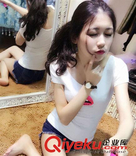 T恤 2015春季新品女裝 韓版修身百搭小嘴唇字母印花純棉短袖T恤原始圖片3