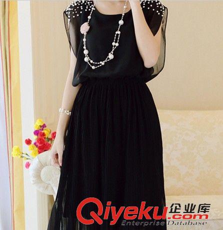 連衣裙 2015夏裝新款雪紡連衣裙 韓版甜美女裝 無袖釘珠長裙原始圖片3