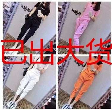 套裝 運動套裝女夏季歐洲站2015新款潮時尚刺繡短袖哈倫褲休閑套裝出貨原始圖片3