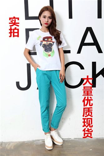 套裝 歐洲站2015春夏新款時(shí)尚女裝圓領(lǐng)短袖T恤配長(zhǎng)褲休閑兩件套原始圖片2