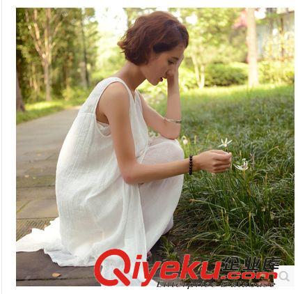 3 復古森系肌理棉麻連衣裙長裙仙女范小清新吊帶背心裙