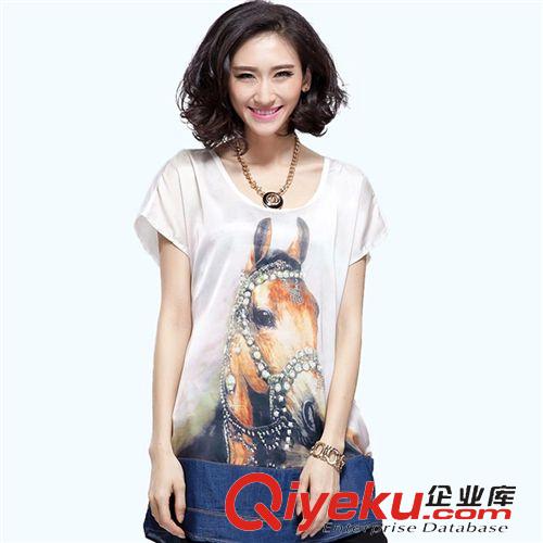 女式T恤 2015胖MM夏裝韓版時尚大碼女裝寬松短袖中長款T恤8531