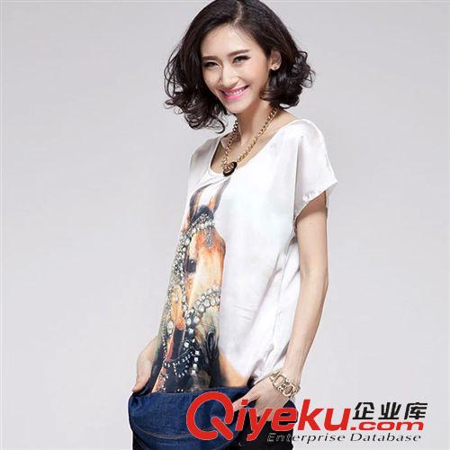 女式T恤 2015夏裝碼女裝夏裝t恤女短袖寬松顯瘦時尚牛仔拼接上衣長款8546原始圖片2