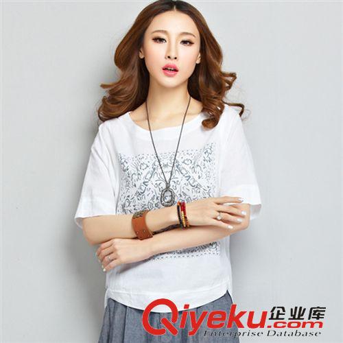 女式T恤 2015夏裝新款 不規(guī)則韓版寬松短袖簡(jiǎn)約亞麻T(mén)恤棉麻上衣女衣8500原始圖片2