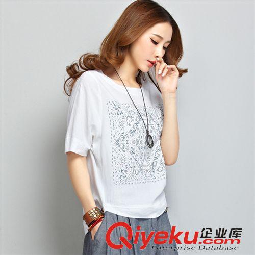女式T恤 2015夏裝新款 不規(guī)則韓版寬松短袖簡(jiǎn)約亞麻T(mén)恤棉麻上衣女衣8500原始圖片3