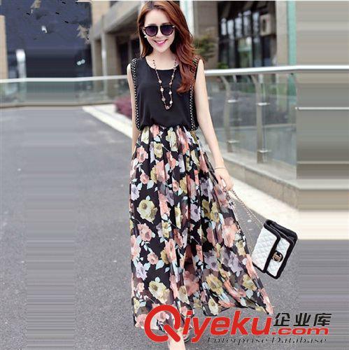 連衣裙 雪紡印花長裙2015夏季新品女裝碎花連衣波西米亞沙灘無袖8604原始圖片2